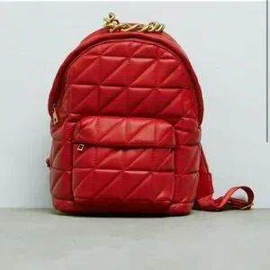 Zara quilted puffy gold chain backpack red new without tags ZARA NEW WOMAN QUILTED SHOULDER BAG WITH CHAIN RED 6044/810  main image 4